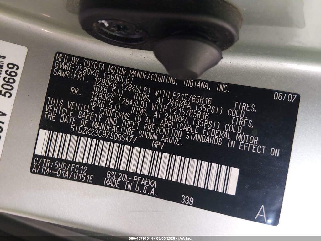 5TDZK23C97S085477 2007 TOYOTA SIENNA photo no. 9