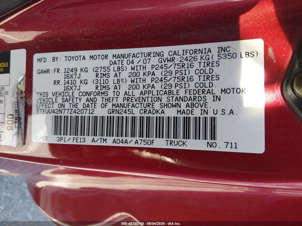 5TEUU42N77Z420712 2007 TOYOTA TACOMA photo no. 9
