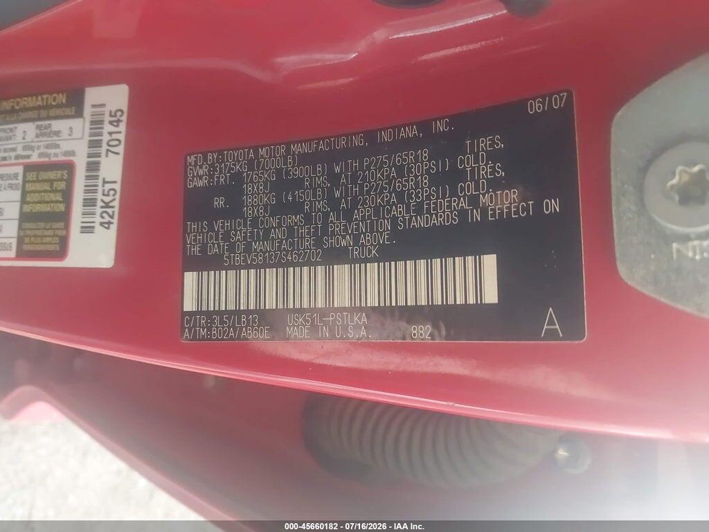 5TBEV58137S462702 2007 TOYOTA TUNDRA photo no. 9