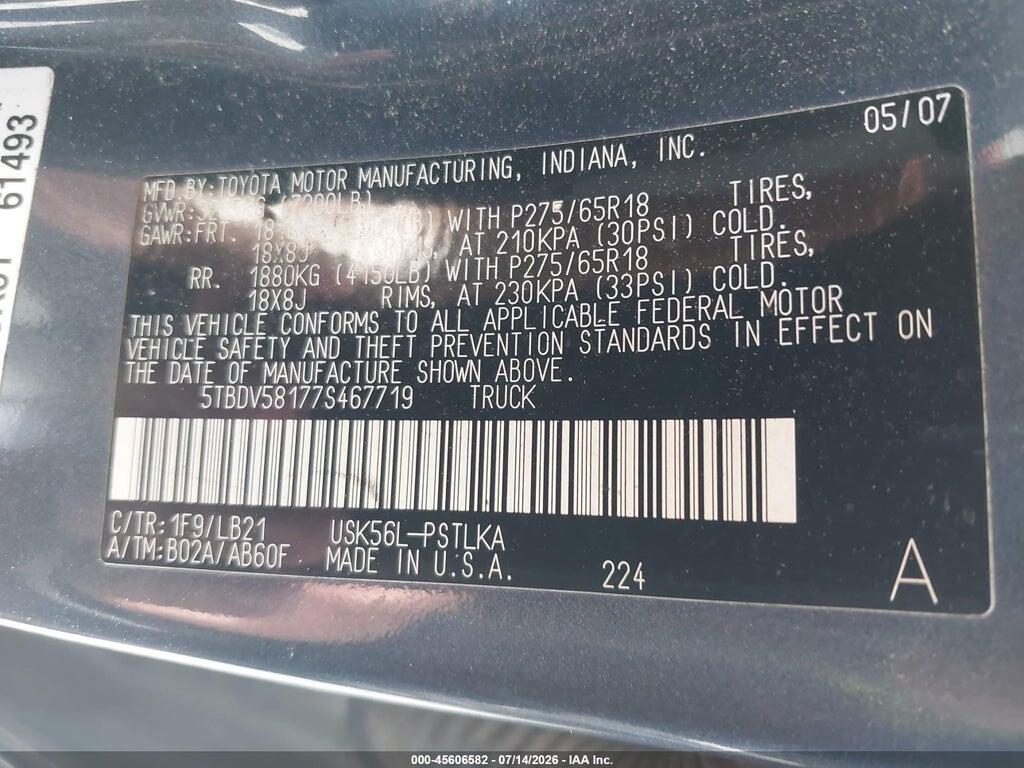 5TBDV58177S467719 2007 TOYOTA TUNDRA photo no. 9