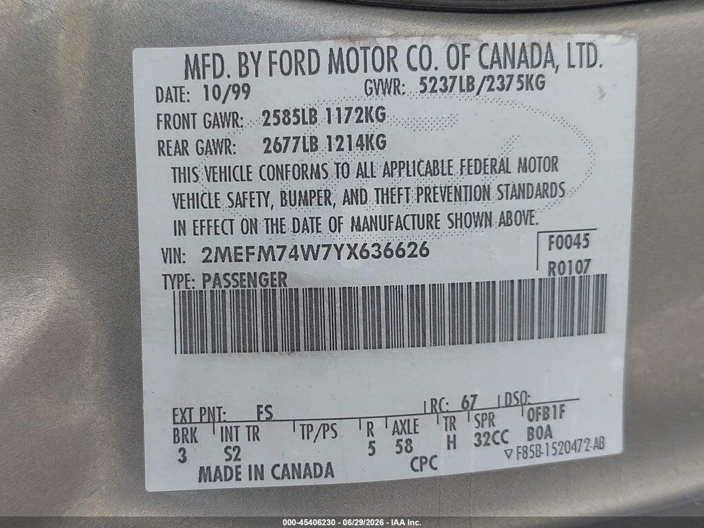 2MEFM74W7YX636626 2000 MERCURY GRAND MARQUIS photo no. 9