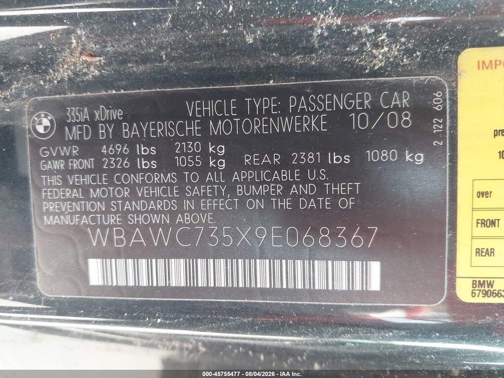 WBAWC735X9E068367 2009 BMW 335I photo no. 9