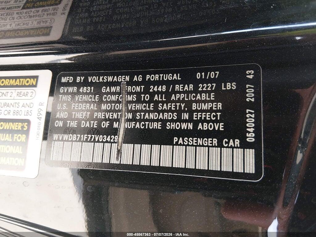 WVWDB71F77V034294 2007 VOLKSWAGEN EOS photo no. 9