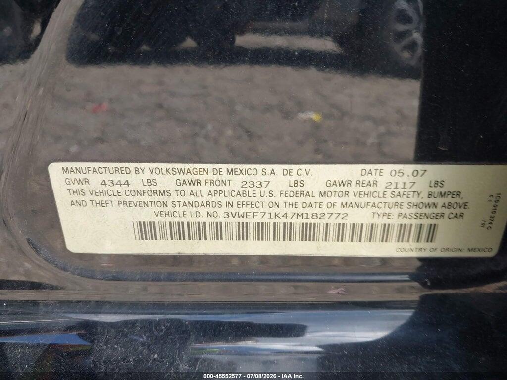 3VWEF71K47M182772 2007 VOLKSWAGEN JETTA photo no. 9