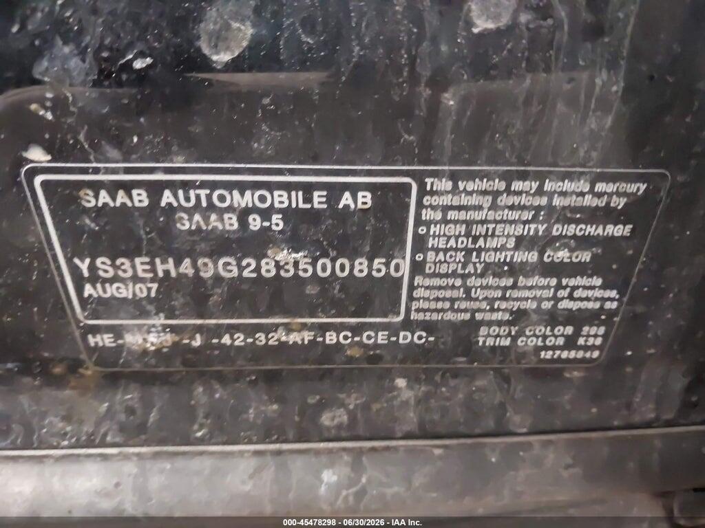 YS3EH49G283500850 2008 SAAB 9-5 photo no. 9
