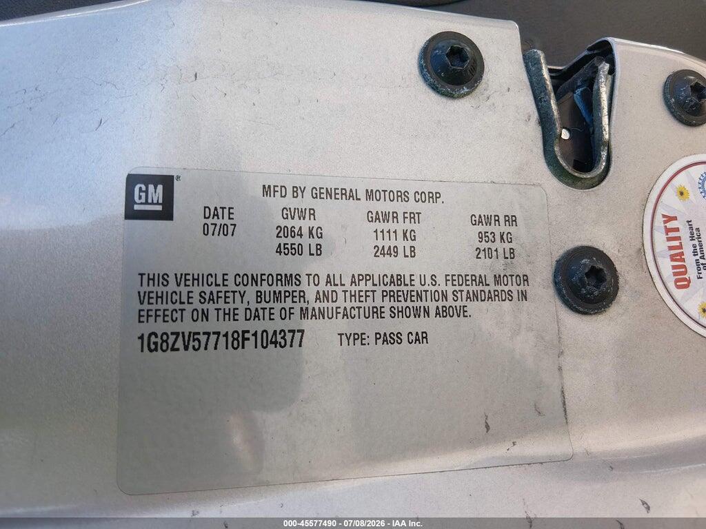 1G8ZV57718F104377 2008 SATURN AURA photo no. 8