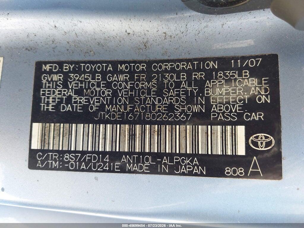JTKDE167180262367 2008 SCION TC photo no. 9