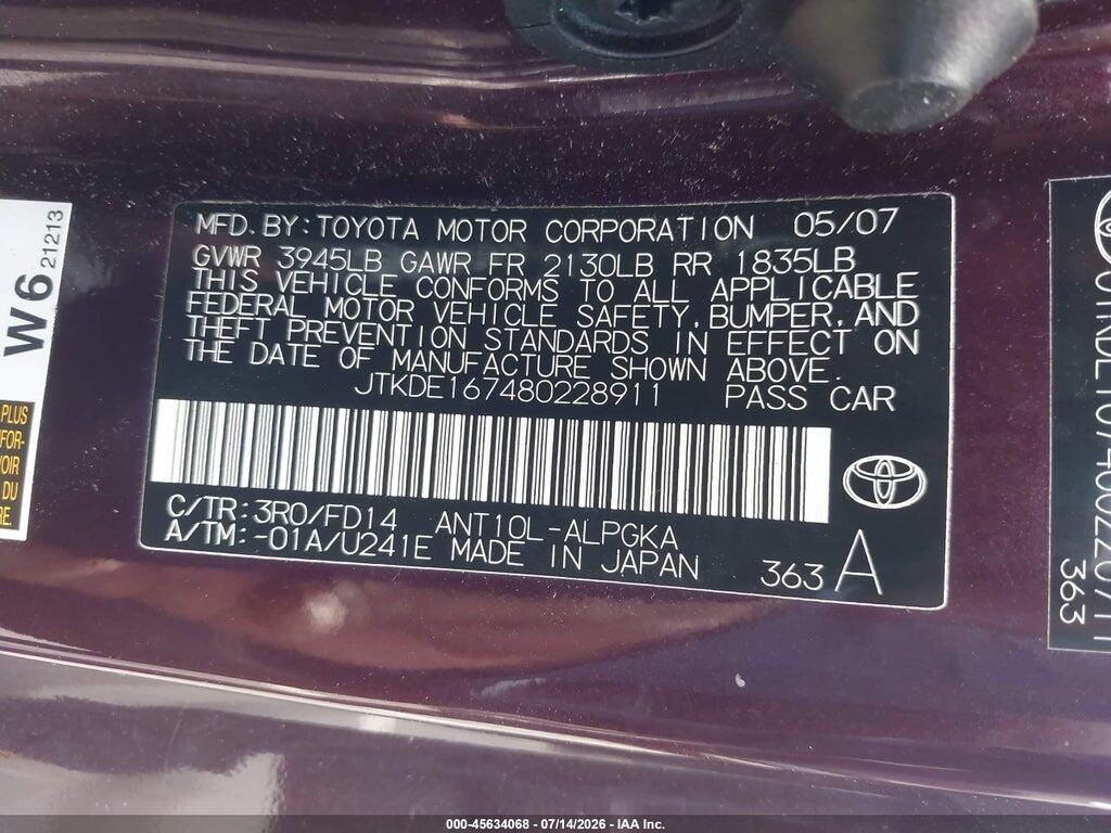 JTKDE167480228911 2008 SCION TC photo no. 9