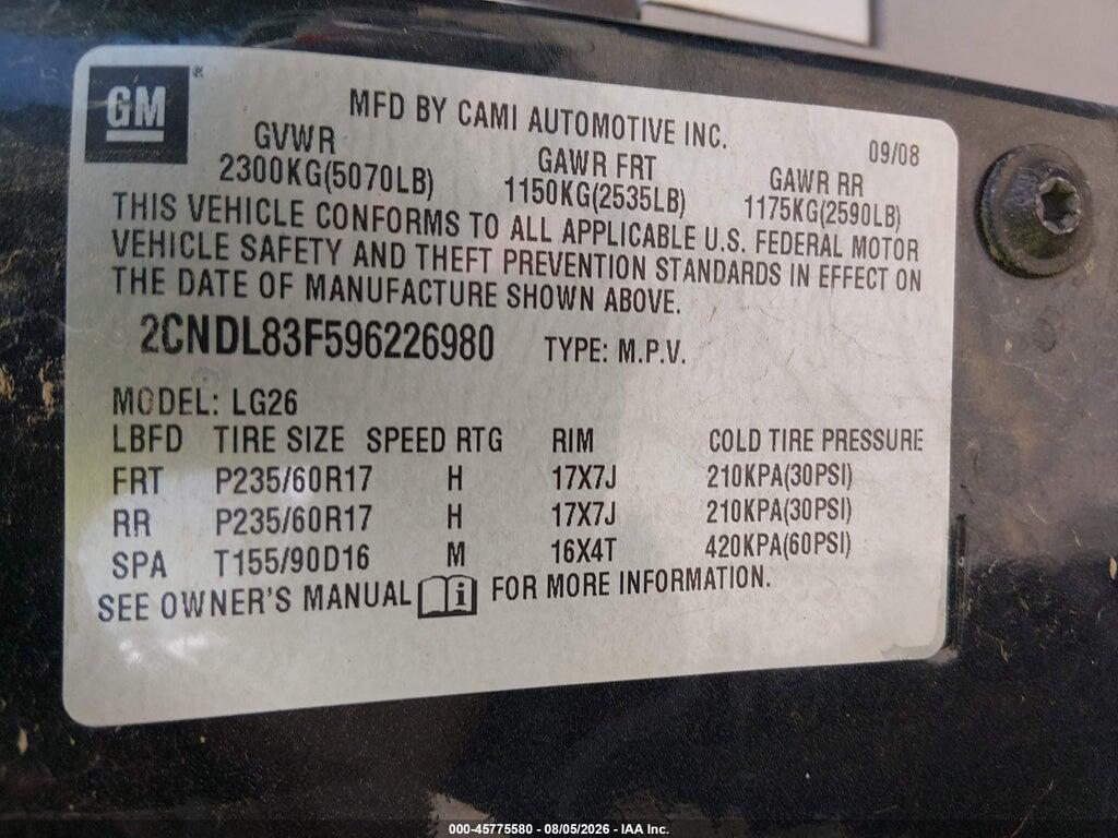 2CNDL83F596226980 2009 CHEVROLET EQUINOX photo no. 9