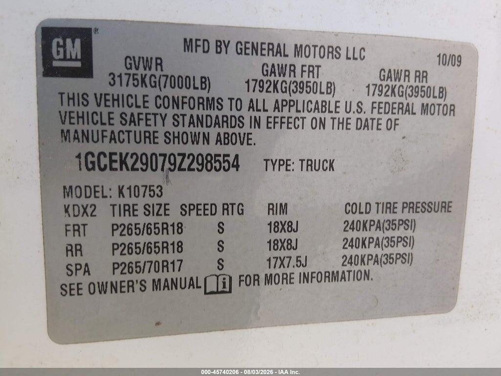1GCEK29079Z298554 2009 CHEVROLET SILVERADO 1500 photo no. 9