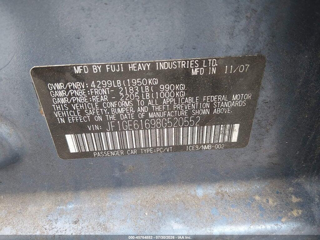 JF1GE61698G520552 2008 SUBARU IMPREZA photo no. 9