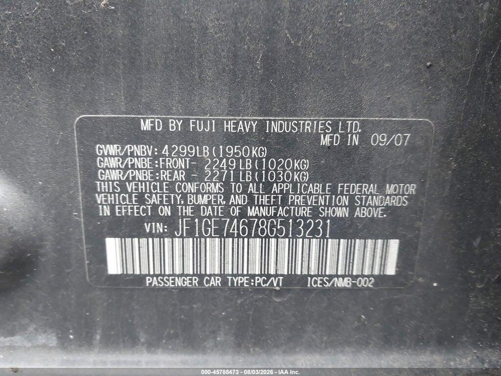 JF1GE74678G513231 2008 SUBARU IMPREZA photo no. 9