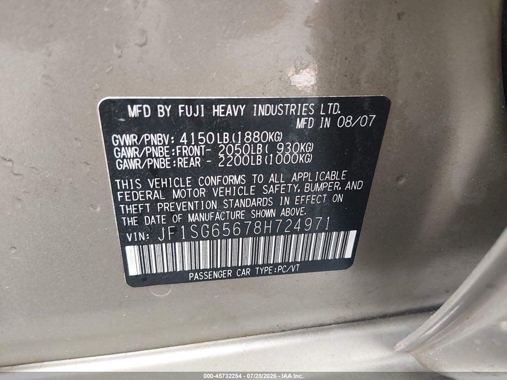 JF1SG65678H724971 2008 SUBARU FORESTER photo no. 9