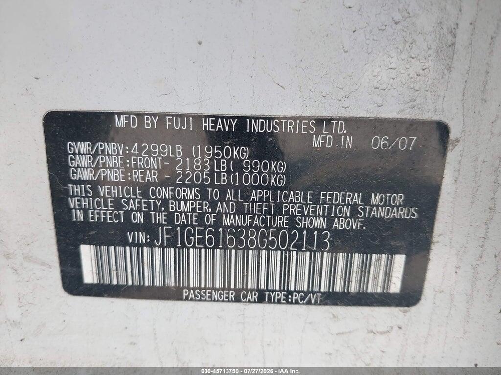 JF1GE61638G502113 2008 SUBARU IMPREZA photo no. 9