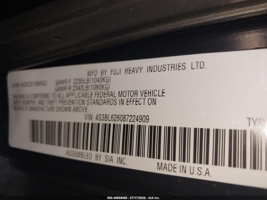 4S3BL626087224909 2008 SUBARU LEGACY (NATL photo no. 9