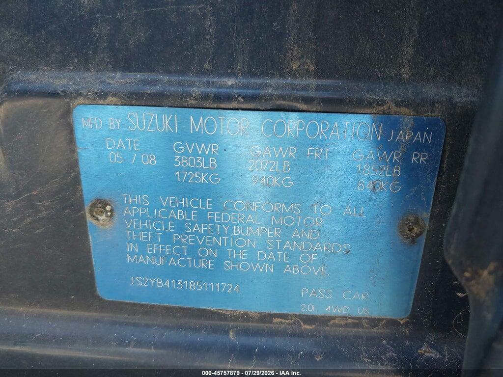 JS2YB413185111724 2008 SUZUKI SX4 photo no. 9