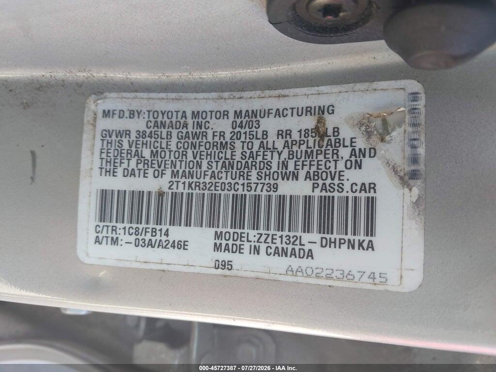 2T1KR32E03C157739 2003 TOYOTA MATRIX photo no. 9