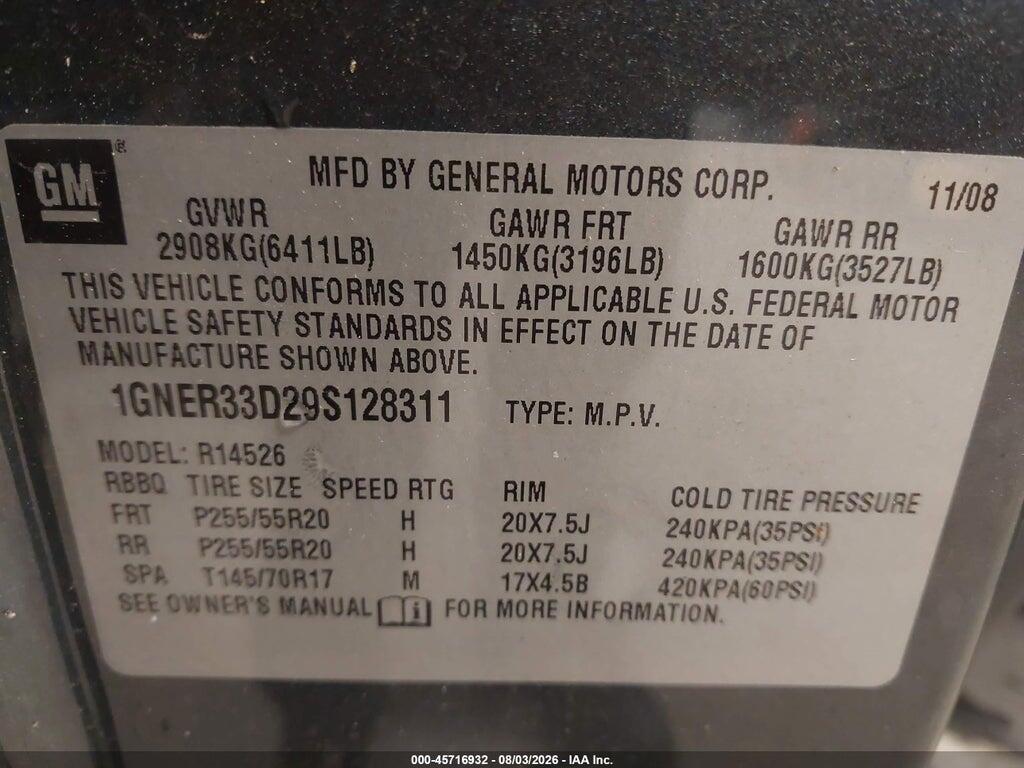 1GNER33D29S128311 2009 CHEVROLET TRAVERSE photo no. 9