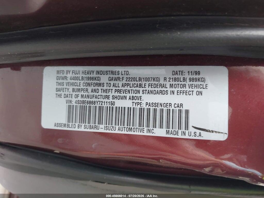 4S3BE6868Y7211150 2000 SUBARU OUTBACK photo no. 9