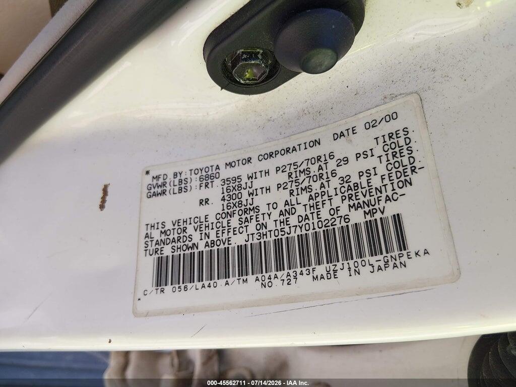 JT3HT05J7Y0102276 2000 TOYOTA LAND CRUISER photo no. 9