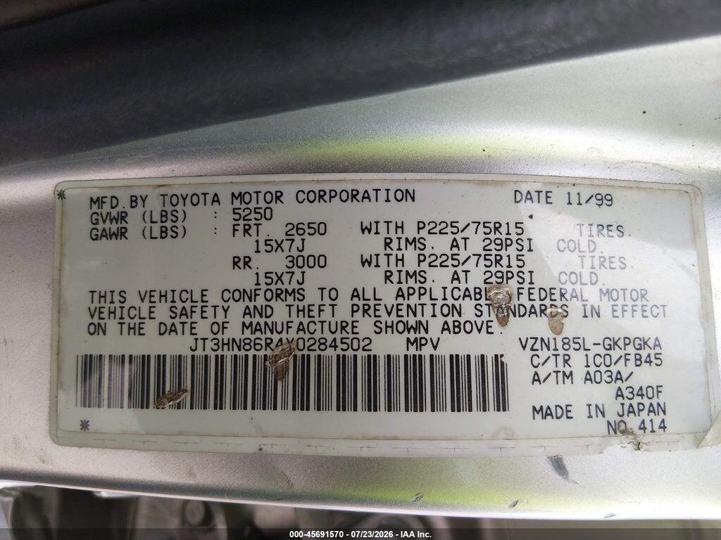 JT3HN86R4Y0284502 2000 TOYOTA 4RUNNER photo no. 9