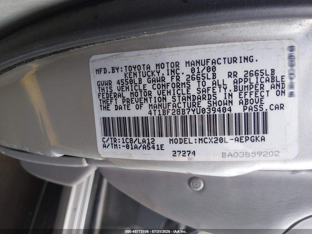 4T1BF28B7YU039404 2000 TOYOTA AVALON photo no. 9