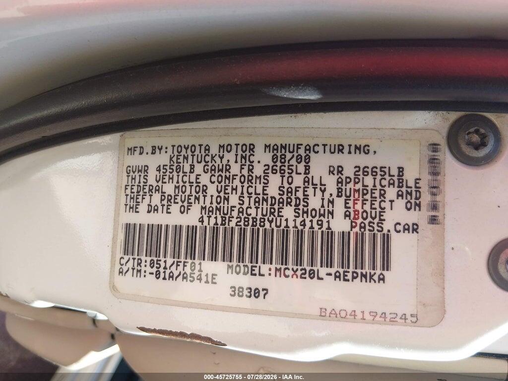 4T1BF28B8YU114191 2000 TOYOTA AVALON photo no. 9