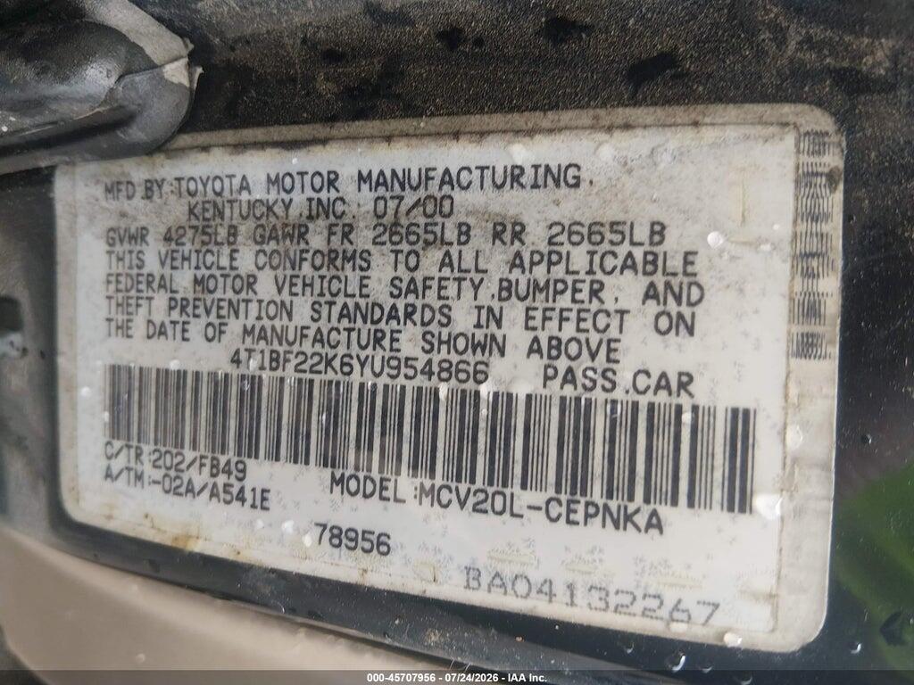 4T1BF22K6YU954866 2000 TOYOTA CAMRY photo no. 9