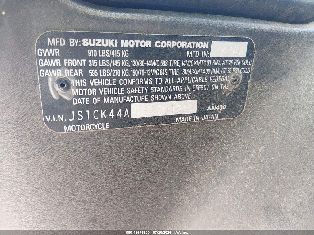 JS1CK44A682101958 2008 SUZUKI AN400 photo no. 10