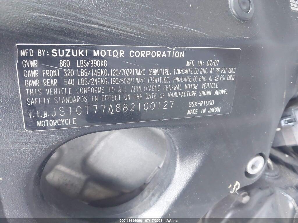 JS1GT77A882100127 2008 SUZUKI GSX-R1000 photo no. 10