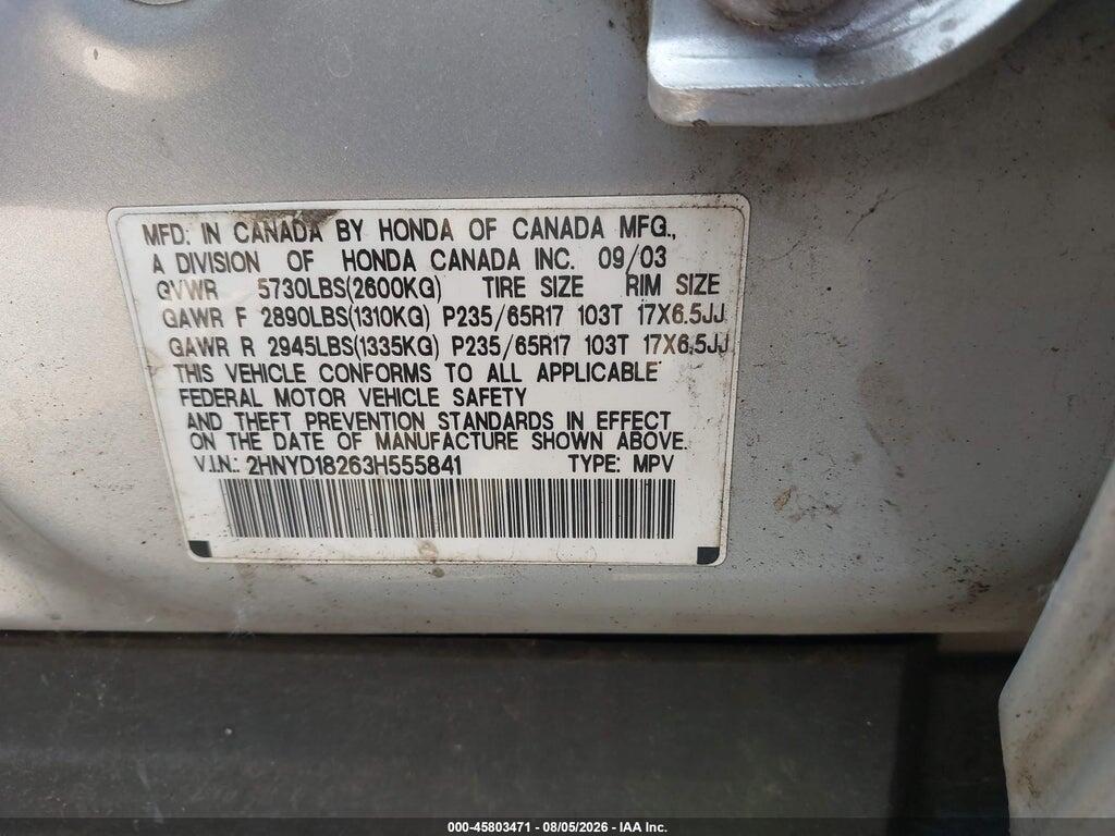 2HNYD18263H555841 2003 ACURA MDX photo no. 9