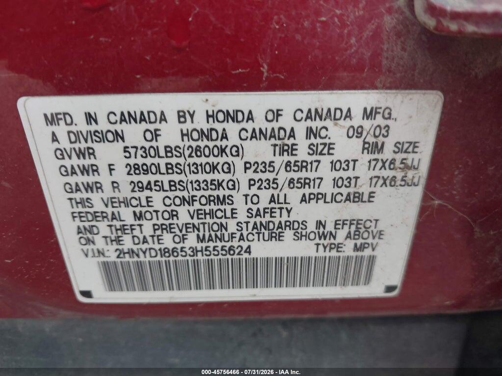 2HNYD18653H555624 2003 ACURA MDX photo no. 9