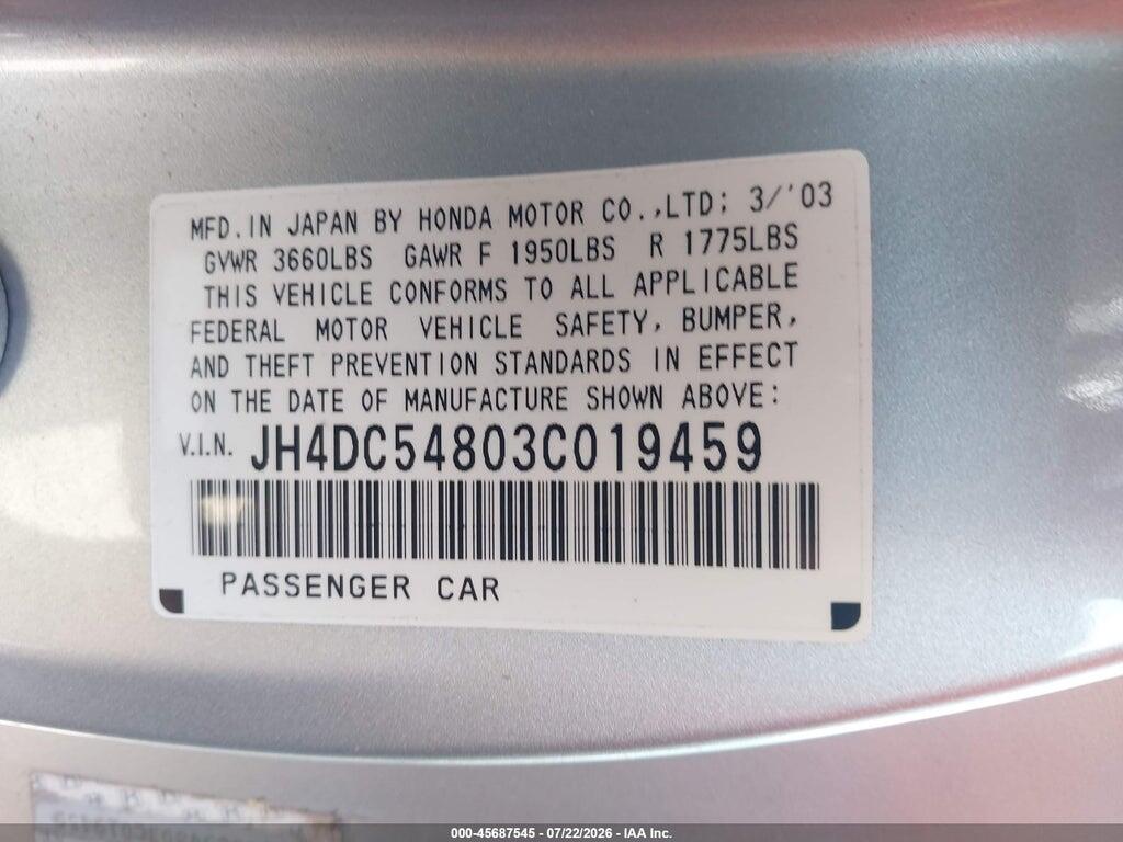 JH4DC54803C019459 2003 ACURA RSX photo no. 9