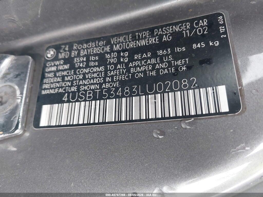 4USBT53483LU02082 2003 BMW Z4 photo no. 9