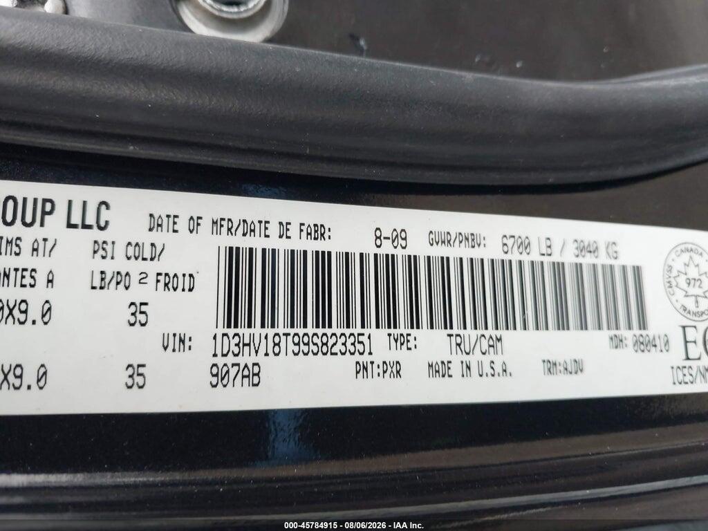 1D3HV18T99S823351 2009 DODGE RAM 1500 photo no. 9