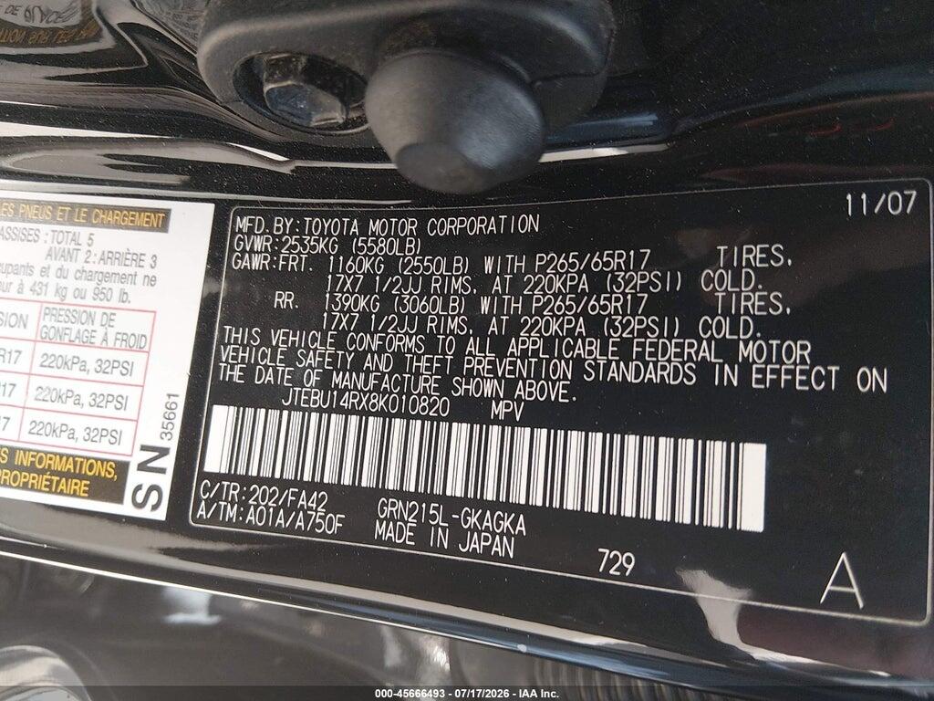 JTEBU14RX8K010820 2008 TOYOTA 4RUNNER photo no. 9
