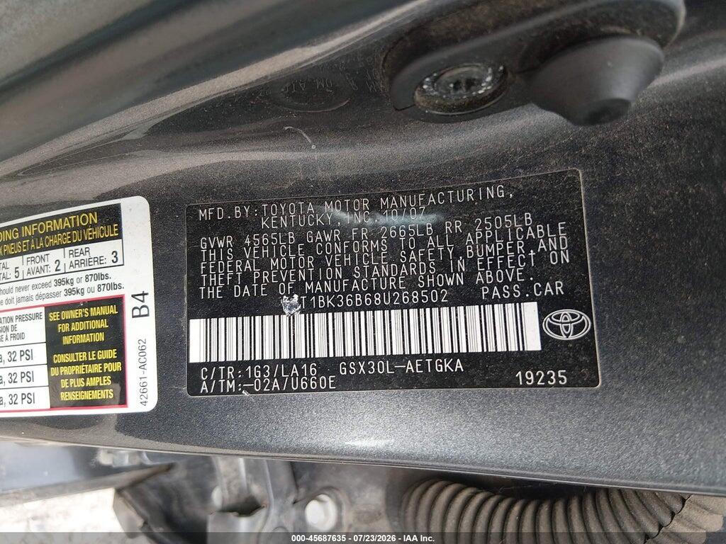 4T1BK36B68U268502 2008 TOYOTA AVALON photo no. 9