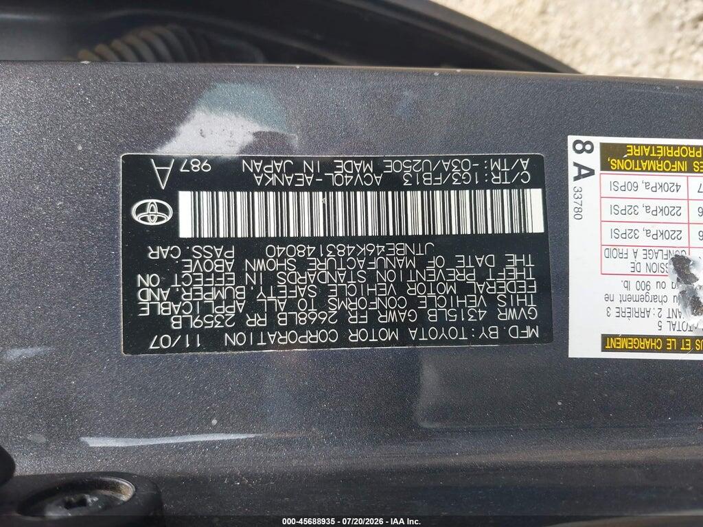 JTNBE46K483148040 2008 TOYOTA CAMRY photo no. 9