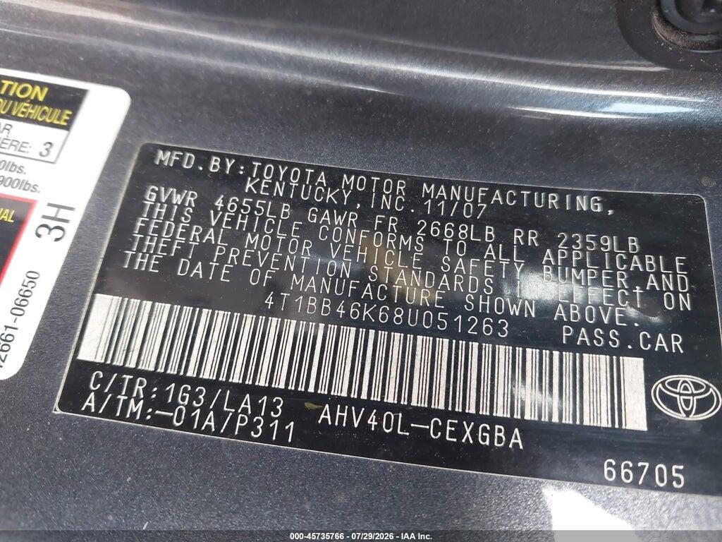 4T1BB46K68U051263 2008 TOYOTA CAMRY HYBRID photo no. 9