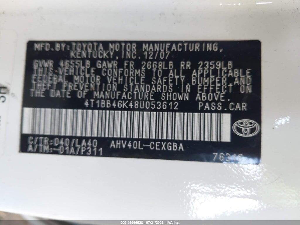 4T1BB46K48U053612 2008 TOYOTA CAMRY HYBRID photo no. 9