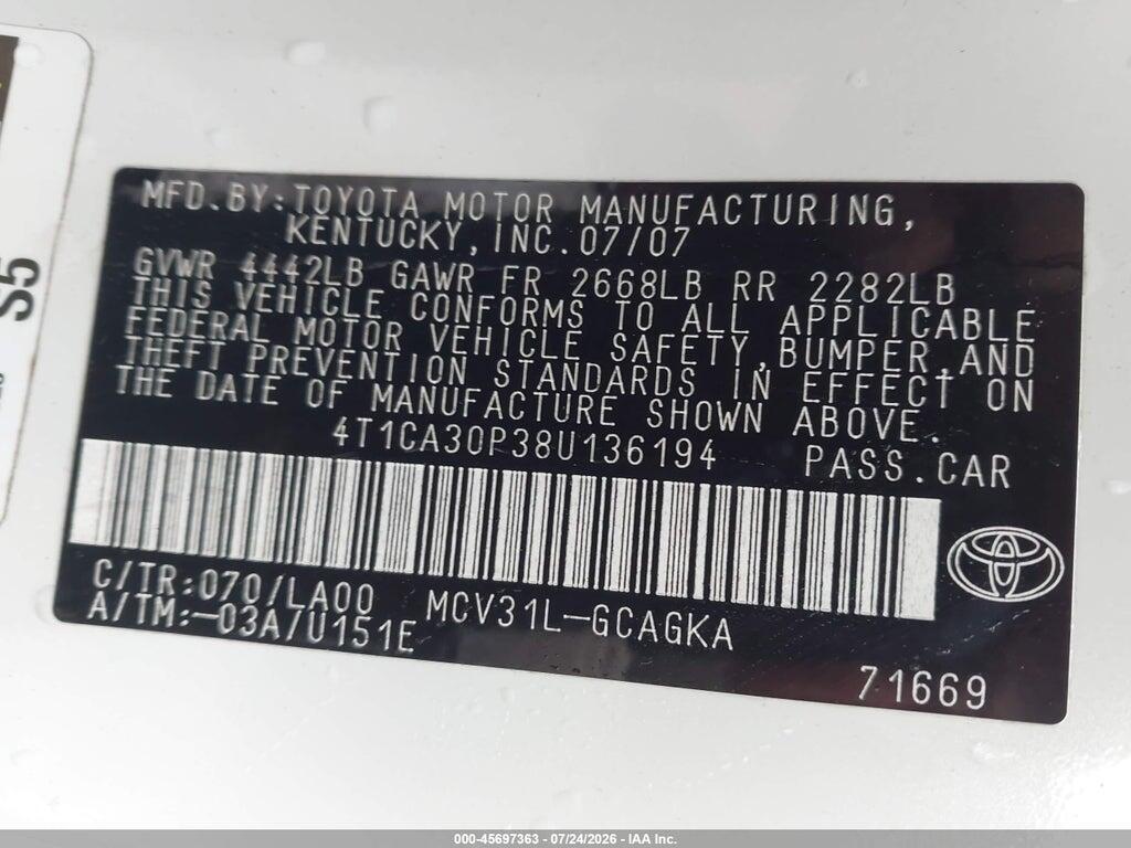 4T1CA30P38U136194 2008 TOYOTA CAMRY SOLARA photo no. 9