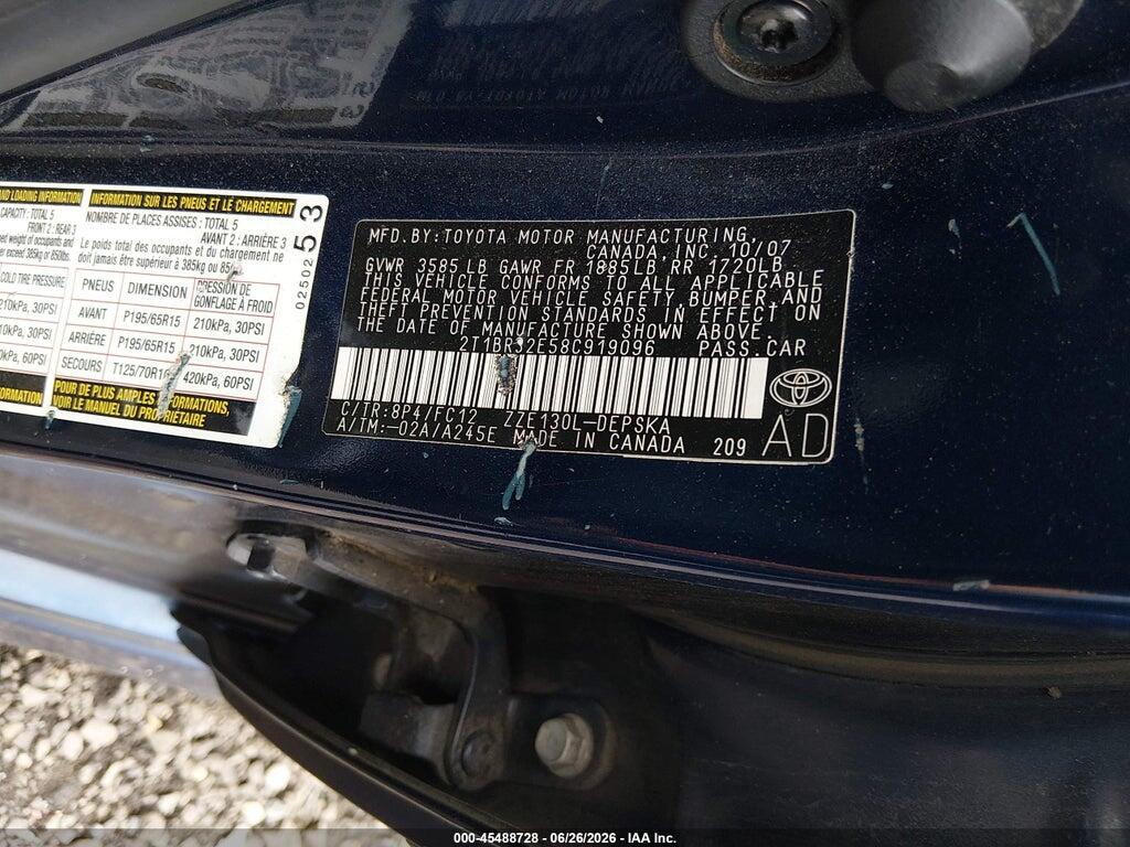 2T1BR32E58C919096 2008 TOYOTA COROLLA photo no. 9