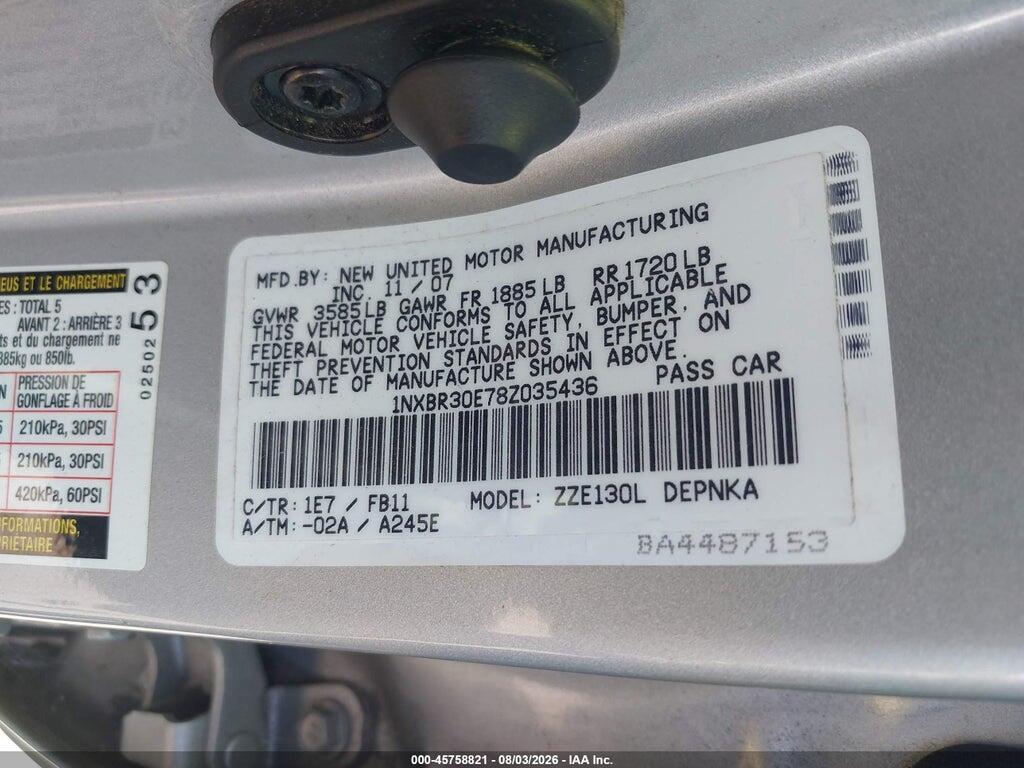 1NXBR30E78Z035436 2008 TOYOTA COROLLA photo no. 9