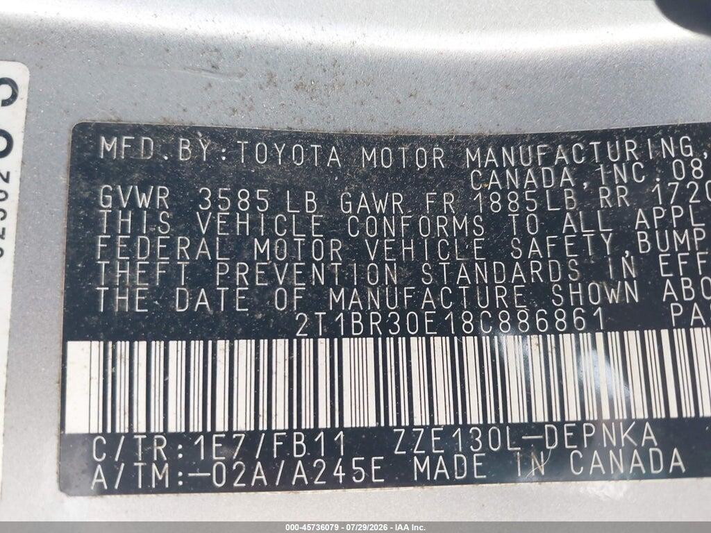 2T1BR30E18C886861 2008 TOYOTA COROLLA photo no. 9