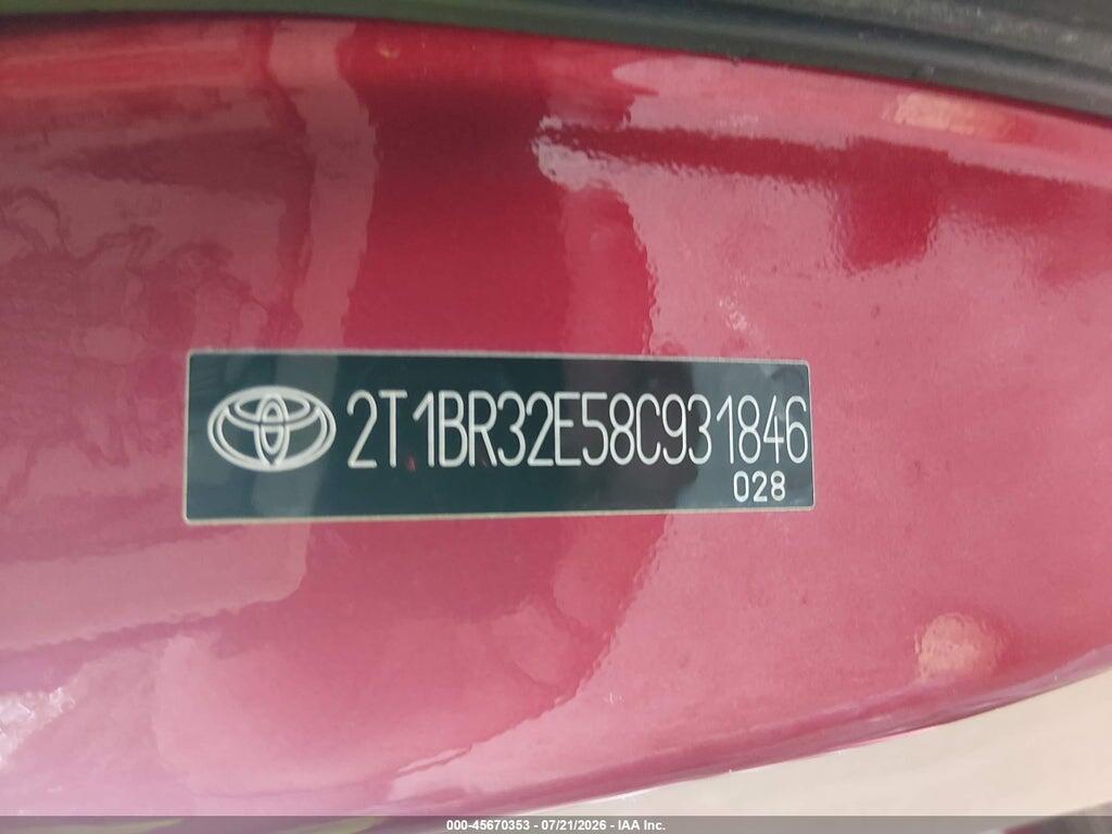 2T1BR32E58C931846 2008 TOYOTA COROLLA photo no. 9