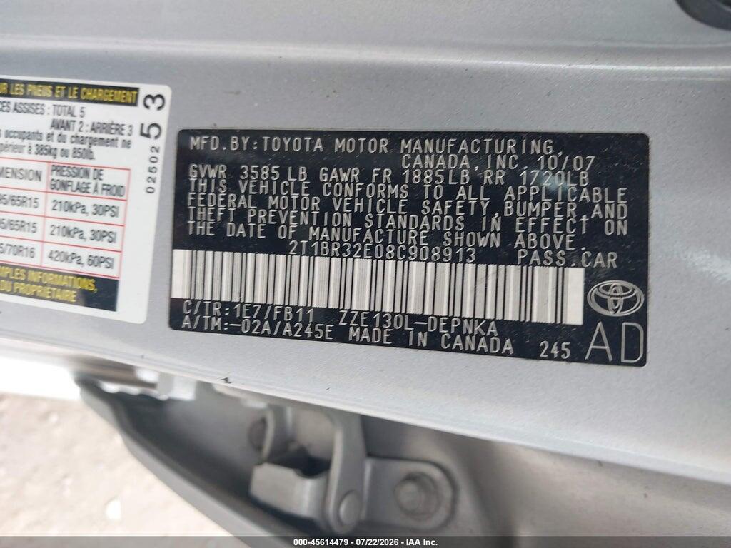 2T1BR32E08C908913 2008 TOYOTA COROLLA photo no. 9
