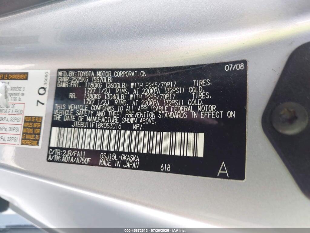 JTEBU11F18K053016 2008 TOYOTA FJ CRUISER photo no. 9