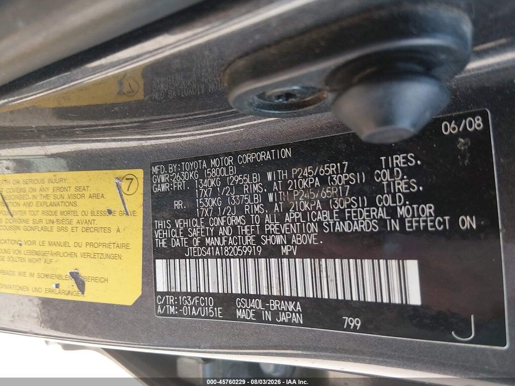 JTEDS41A182059919 2008 TOYOTA HIGHLANDER photo no. 9