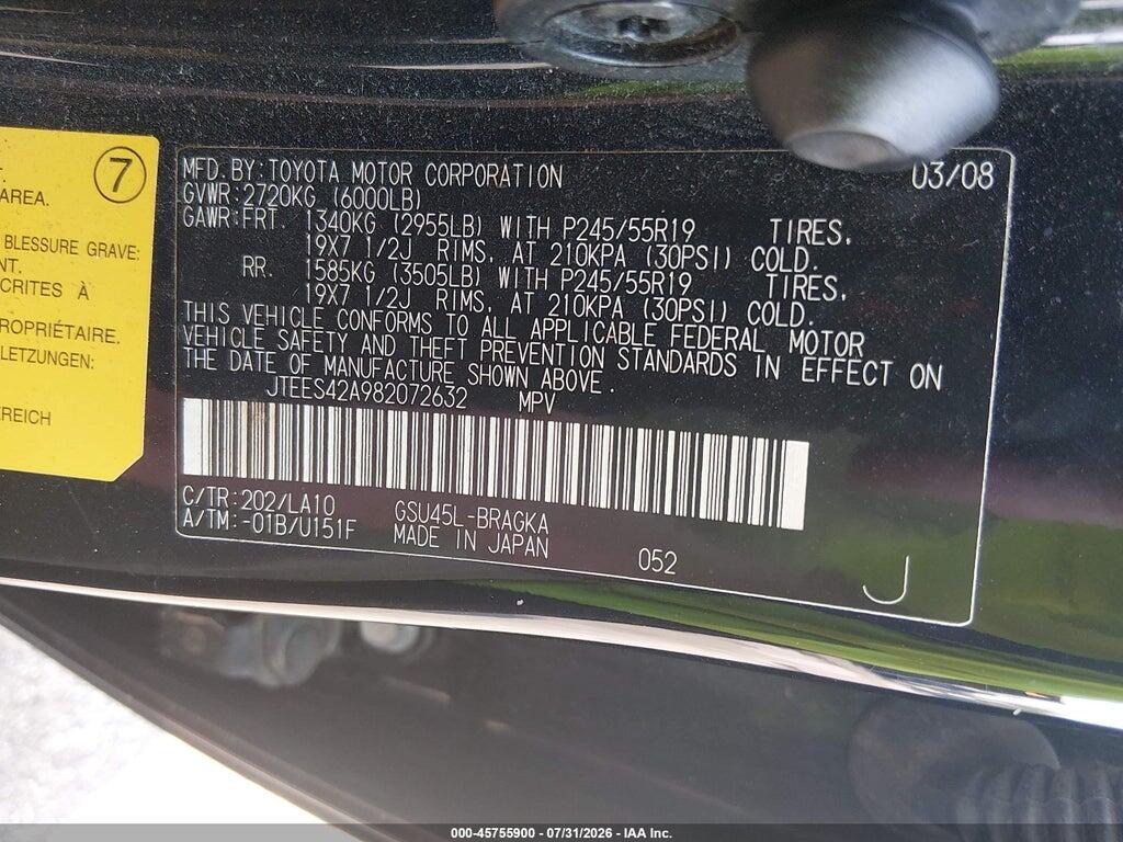 JTEES42A982072632 2008 TOYOTA HIGHLANDER photo no. 9
