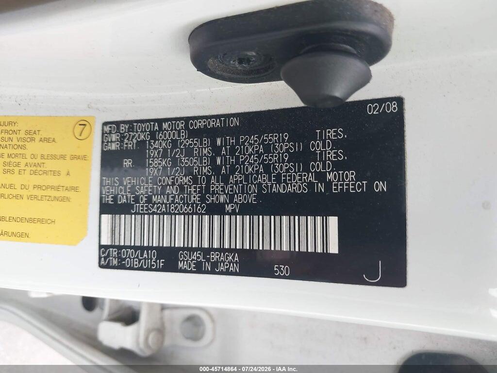 JTEES42A182066162 2008 TOYOTA HIGHLANDER photo no. 9